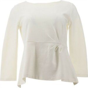 NWT LANDS' END WOMEN'S 3/4 SLEEVE PONTE PLEAT TOP IVORY PXS (2-4)